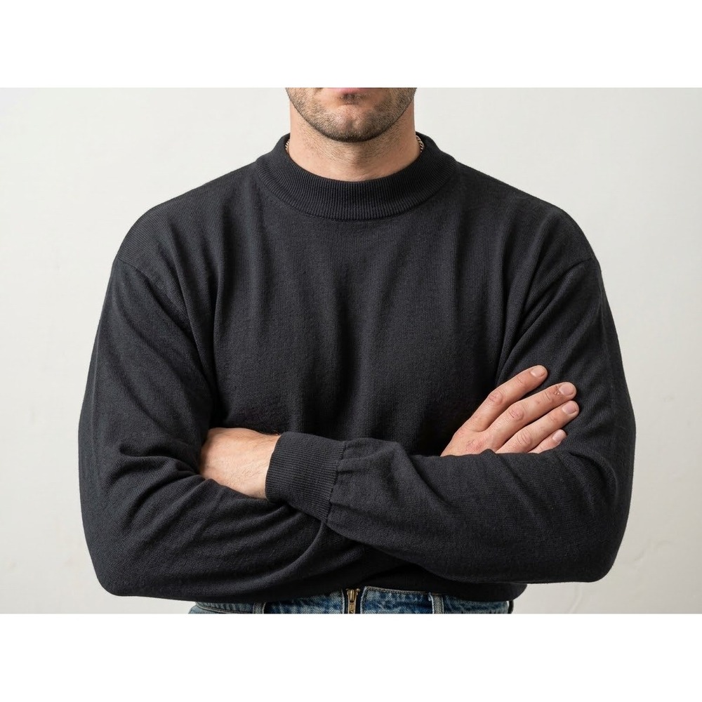 Y2K Baracuta Silk Cotton Sweater Mens XL Black Long Sleeve Knit Pullover